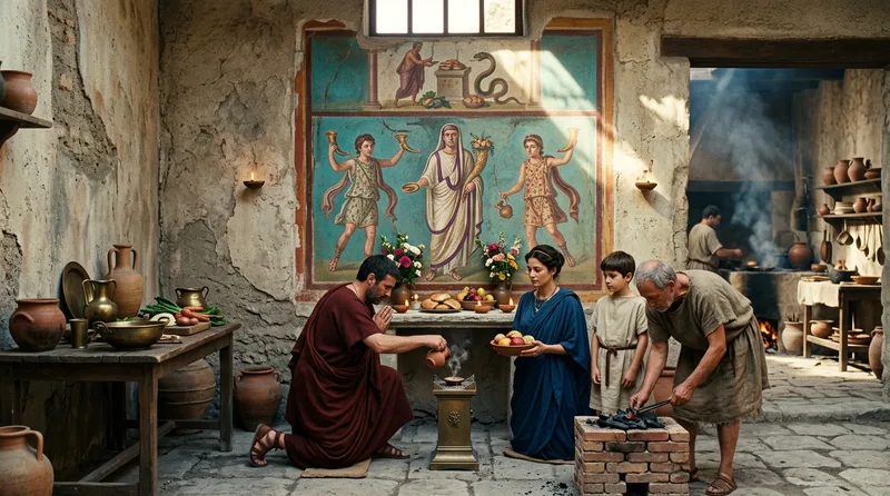 The Lararium Fresco in the House of the Vettii Shows Daily Household Worship - Historical illustration