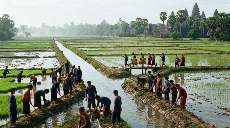 Distribution Canals: The Arteries of Rice Civilization - Historical illustration