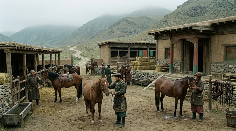 Horse Breeding Networks and Relay Logistics - Historical illustration