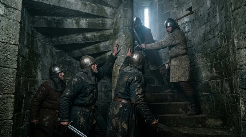 Clockwise Spiral Stairs: The Right-Handed Defender’s Advantage - Historical illustration