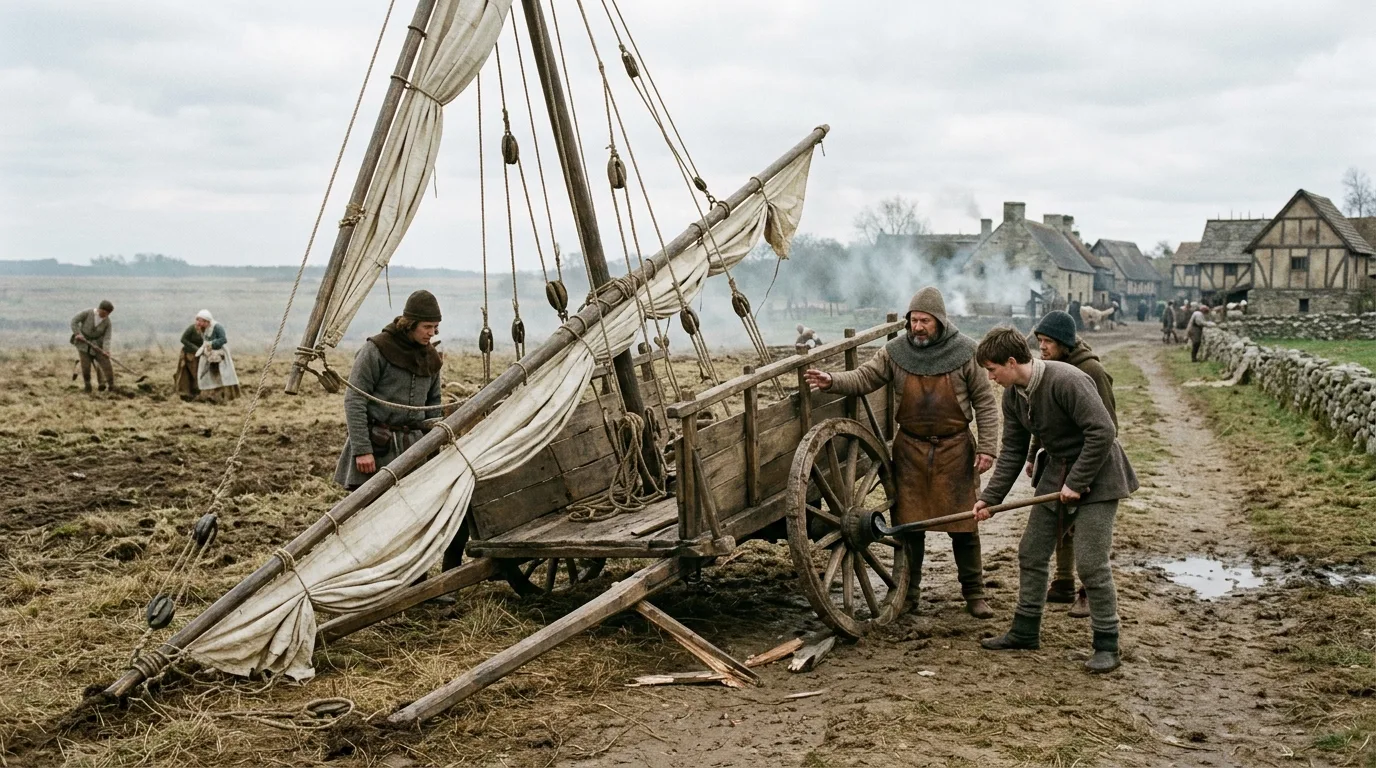 Taccola’s Wind-Powered Wagon Toppled Over Immediately - Historical illustration